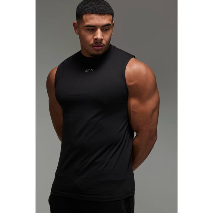 Man Reg Fit Gym Tank Top | Black | Size Medium