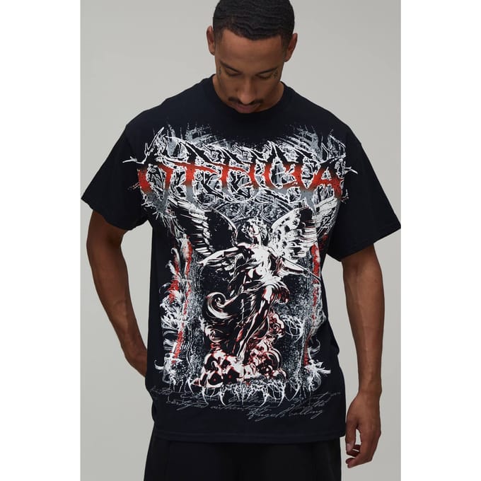 Oversized Officieel Gothic Over De Naden Print T-shirt | Black | Size Medium