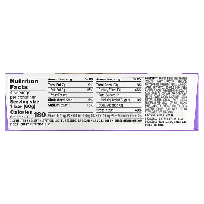 Quest Nutrition, Eiwitreep, Karamel Chocolade Brokken, 4 Repen, 2,12 oz (60 gr) Elk