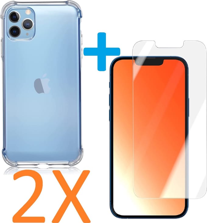 Shock-proof silicone hoesje met 2 Pack Tempered glas Screen Protector Geschikt voor: iPhone 12 Mini