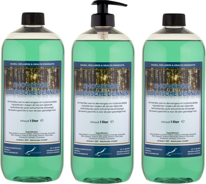 Douchegel Siberische Dennen 1 liter - set van 3 stuks - met gratis pomp - Showergel