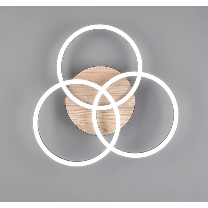 Reality Leuchten LED plafondlamp Circle 3-lamps afstandsb. hout