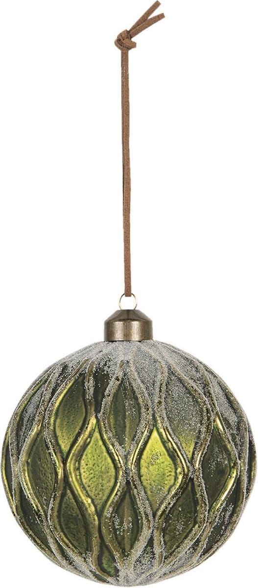 Clayre & Eef Kerstbal Set van 4 Ø 9 cm Groen Glas Rond Kerstboomversiering