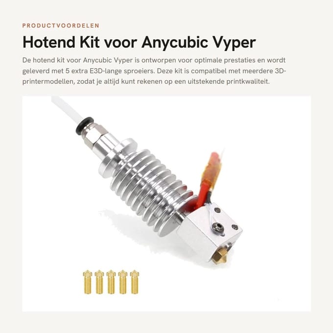 MTTproducts- Hotend Kit met 5 E3D-sproeiers - Compatibel met Anycubic Vyper/Kobra Max/Kobra Plus - 3D-printer - Hotend - 24V 40W - Extruder