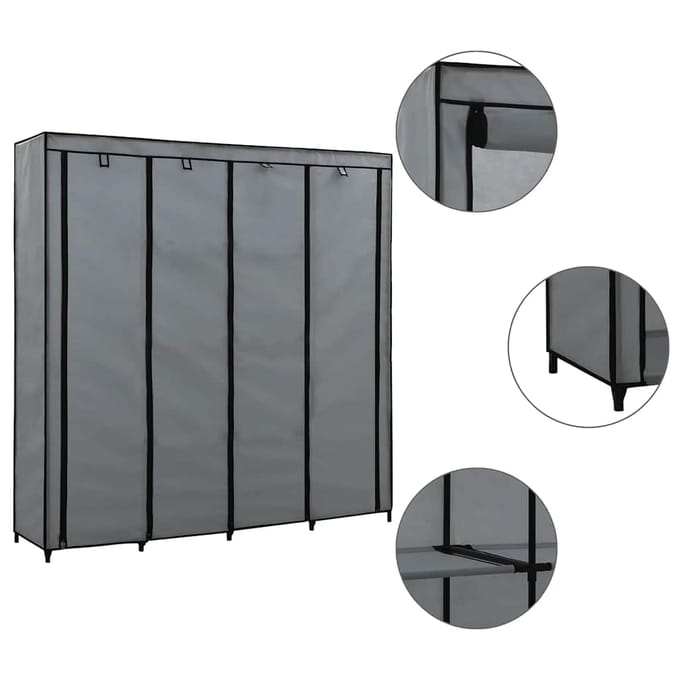 vidaXL - Kledingkast - met - 4 - vakken - 175x45x170 - cm - grijs