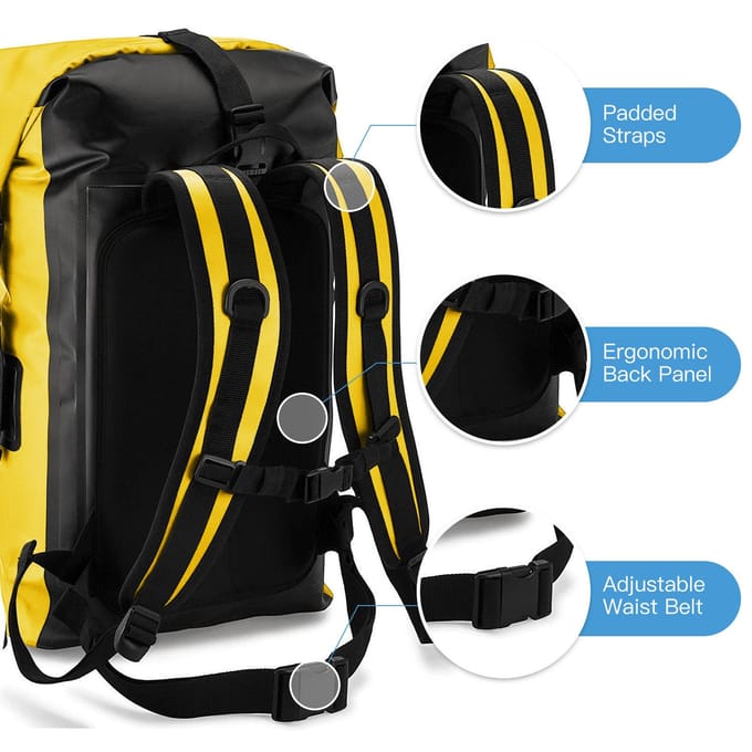 Sac à dos étanche et robuste, sac sec à roulettes pour kayak, Rafting et navigation de plaisance jaune