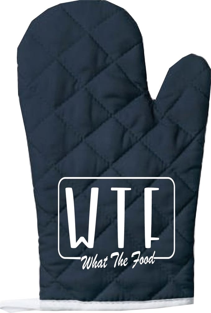 EIZOOK Functionele Ovenwant- Navy Blauw met Witte Opdruk WTF What The Food
