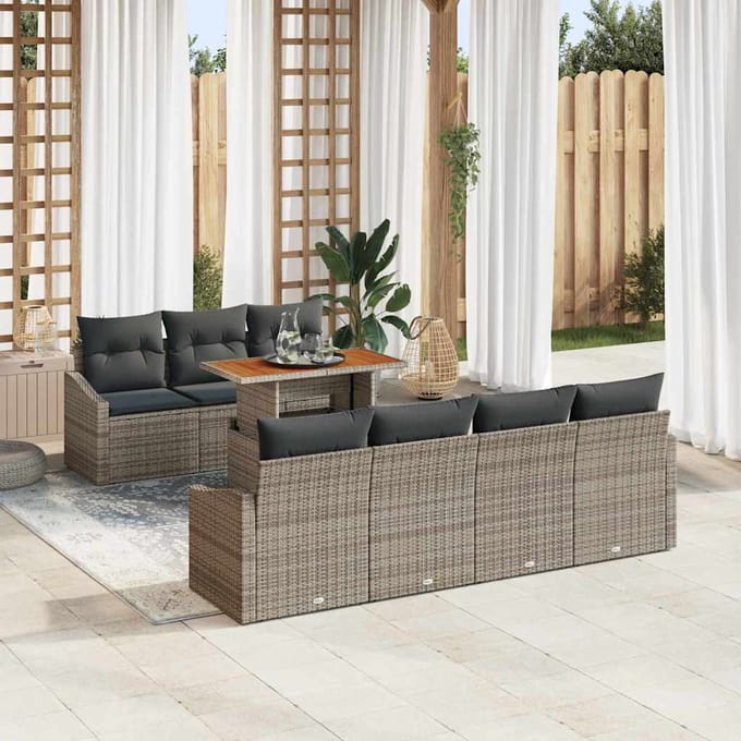 vidaXL Tuin Eettafel Set met kussen 8 pcs Grijs en Bruin