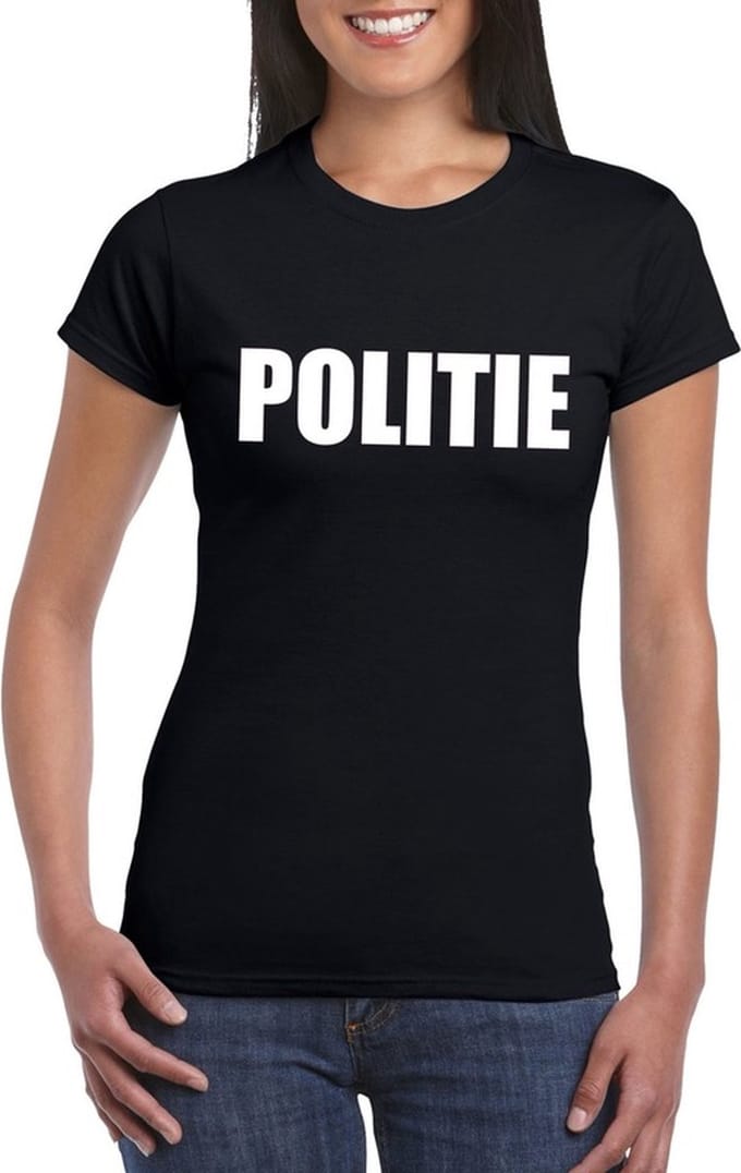 Politie tekst t-shirt zwart dames M