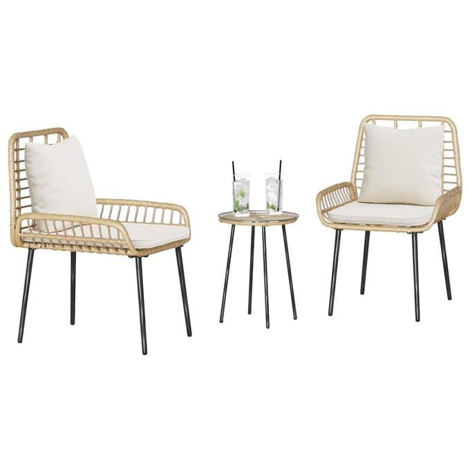 vidaXL - Tuin - Eettafel - Set - 3 - st - Bruin - en - Crème - poly - rattan