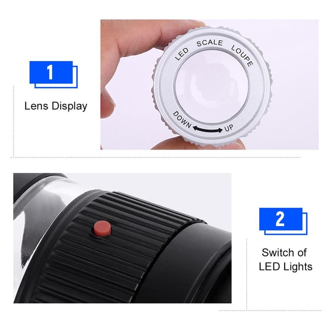 LED-schaalloep 30X verstelbare vergroting Vergrootglas Metalen cilindertype spiegel met kleine schaal wit