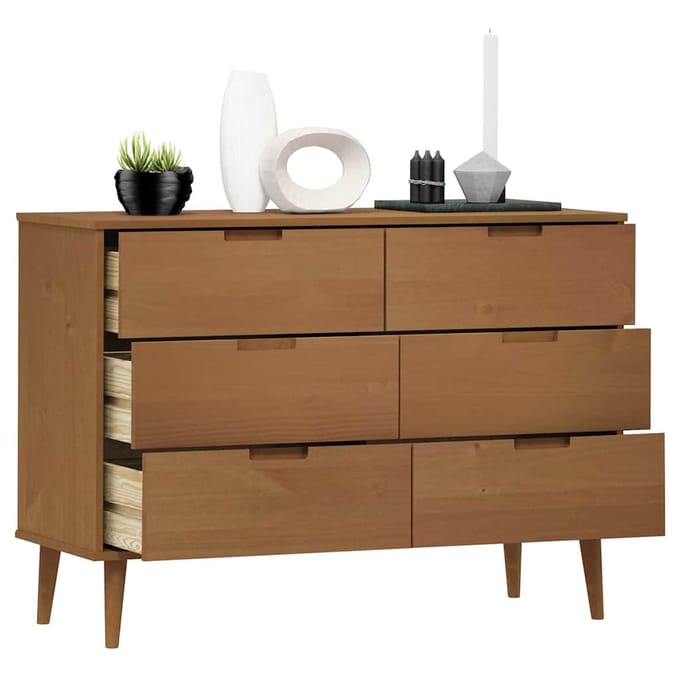 vidaXL - Ladekast - MOLDE - 113x40x80 - cm - massief - grenenhout - bruin