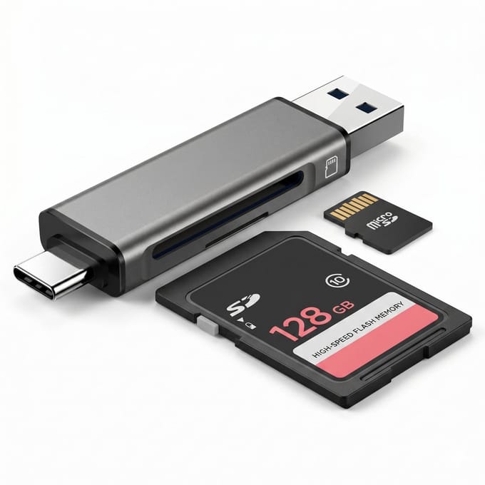 2-in-1 SD & Micro-SD Kaartlezer - USB & USB-C OTG Adapter - Aluminium - Geschikt voor Smartphone, Tablet & Laptop - Universele Memory Card Reader