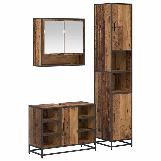 vidaXL - Badkamermeubel - Set - 3 - st - Oud - Hout - Bewerkt - hout