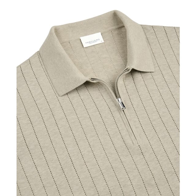 Profuomo Knitted Half Zip Poloshirt Dropneedle Beige - Maat L - Heren