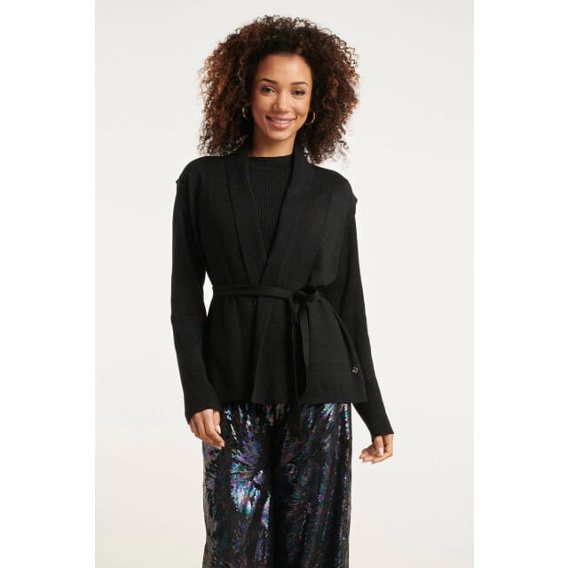 Smashed Lemon 24789 e geribde mouwloze cardigan met lurex |