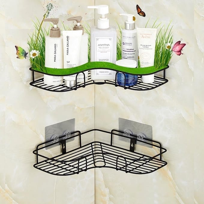 Support d'angle de rangement en fer sans poinçon, pour salle de bain, chambre à coucher, cuisine noir