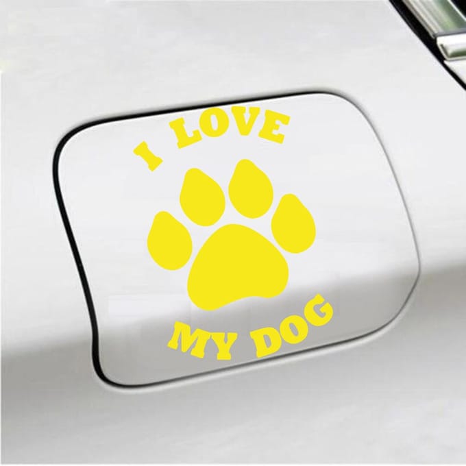 Bumpersticker - I Love My Dog - 13,9 X 9,3 - Geel
