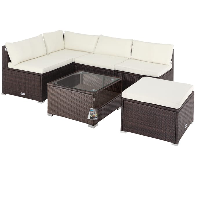 Casaria Polyrattan Loungeset -Incl. Kussens Tafel - Bruin Crème