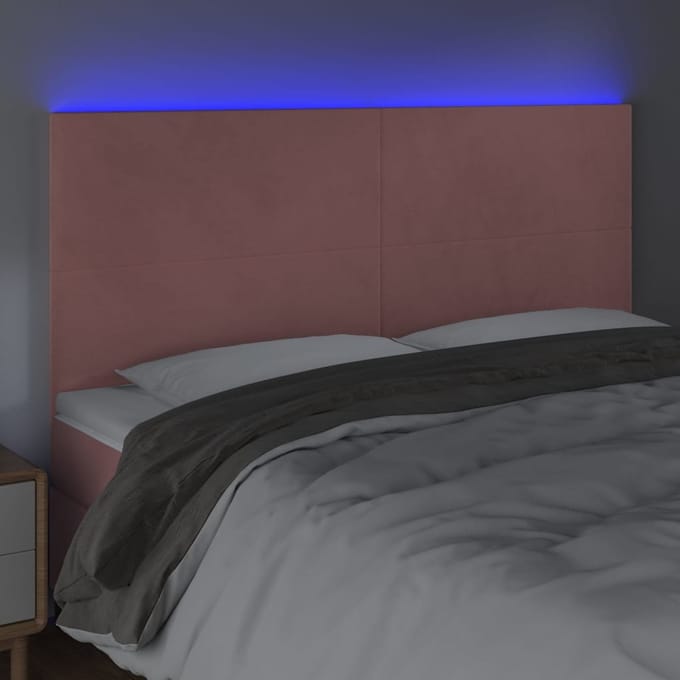 vidaXL - Hoofdbord - LED - 160x5x118/128 - cm - fluweel - roze