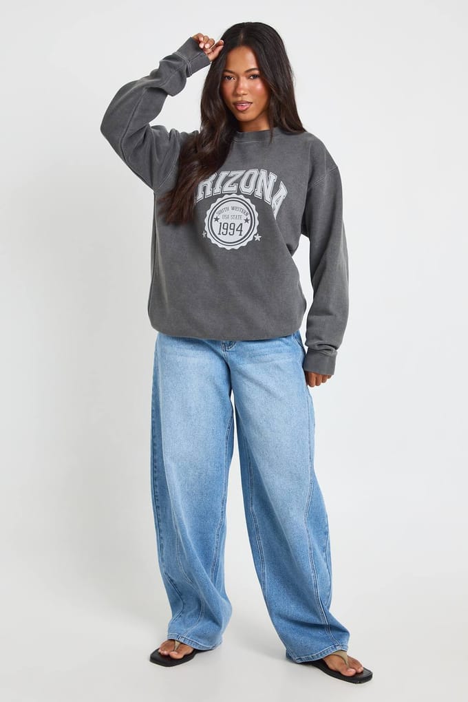 boohoo Dames Arizona Bedrukt Gewassen Oversized Sweatshirt | Houtskool | Maat: Large