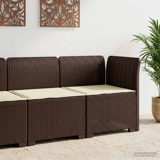 vidaXL - Eén-zits - Tuin - Sofa - met - Kussen - Rieten - Look - PP - Bruin