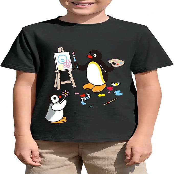 Vente Chaude 2026 Été T-shirt Mode Enfant Impression Dessin Animé Pingu 150 gray