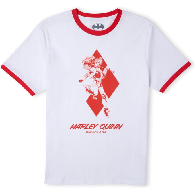 Batman Villains Harley Quinn Unisex Ringer T-Shirt - Wit / Rood - M