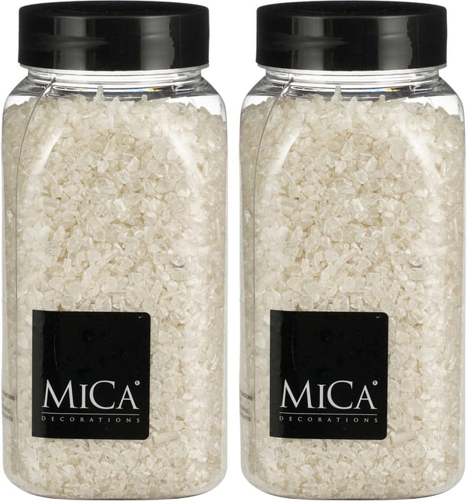 Mica Decorations decoratie steentjes / granulaat - 2x - 650 ml - 2-4 mm - mat wit - siergrind