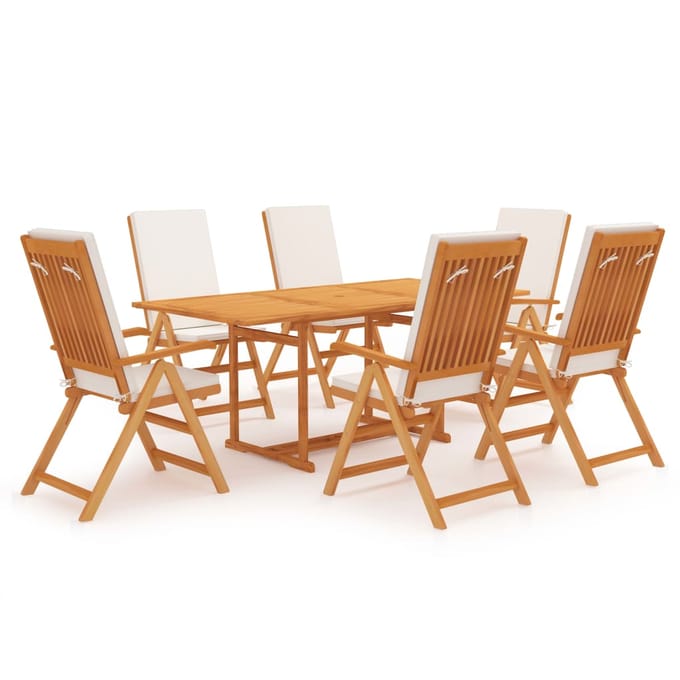 vidaXL - 7-delige - Tuinset - met - kussens - massief - teakhout