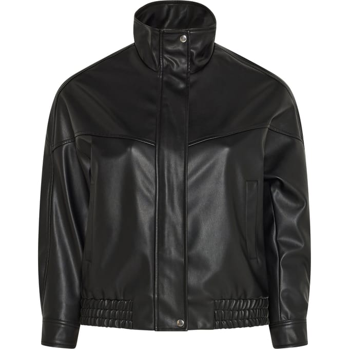 Yours Zwarte Jas Van Imitatieleer Met Colhals Size 44