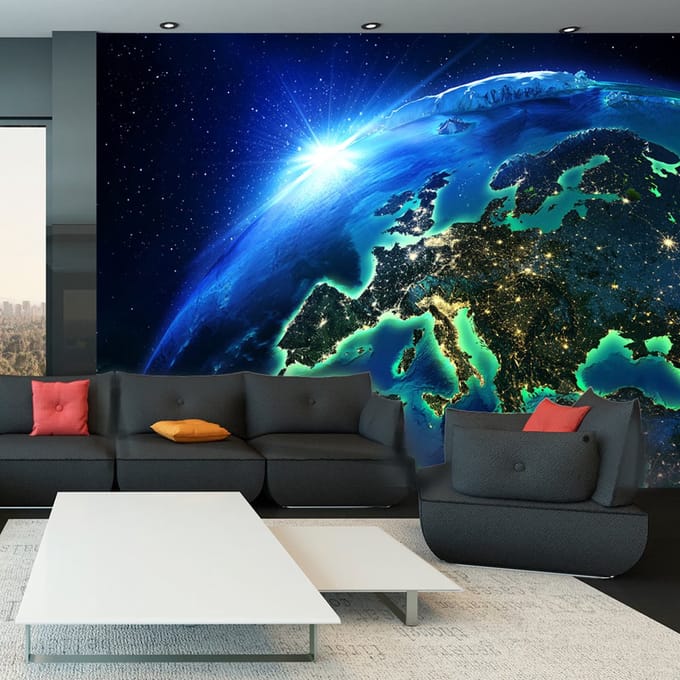 392cm X 280cm - Zelfklevend fotobehang - De Blauwe planeet , Aarde , Premium Print