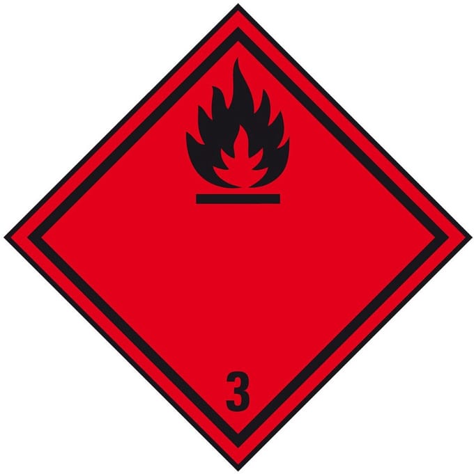 ADR klasse 3 sticker ontvlambare vloeistoffen 100 x 100 mm