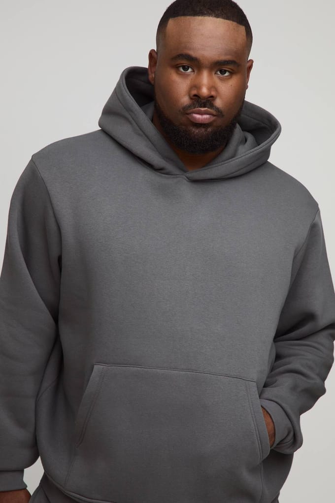 Plus Essential Regular Fit Over the Head Hoodie | Charcoal | Size 3XL