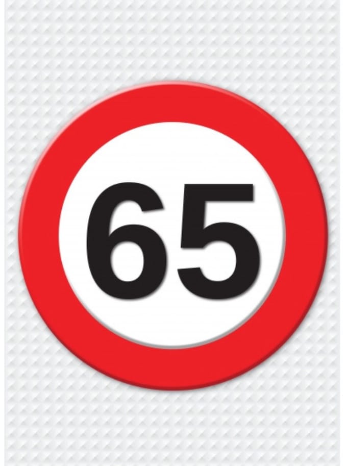 Bellatio Decorations Verjaardag deurposter - 65 jaar - stopbord - 59 x 84 cm - leeftijd feestartikelen