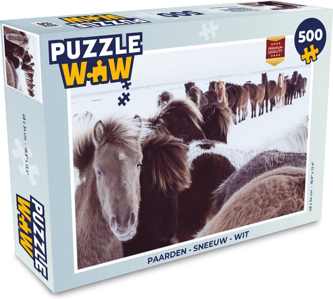 Puzzel Paarden - Sneeuw - Wit - Legpuzzel - Puzzel 500 stukjes