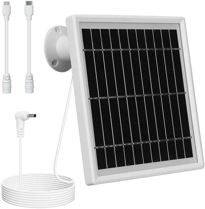 Zonnepaneel Oplader - Camera Stroom - Continue Energie - 360° Verstelbaar - 5W Vermogen - Wit