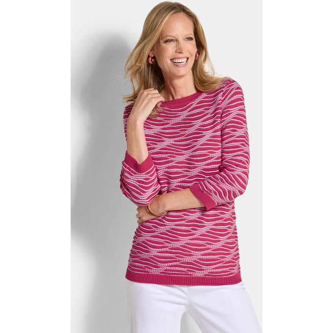 Tricot pullover met golfpatroon - roze / gedess. - Gr. 40 van Goldner Fashion