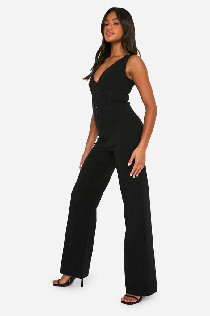 boohoo Dames Eyelet Korset Jumpsuit | Zwart | Maat: 38