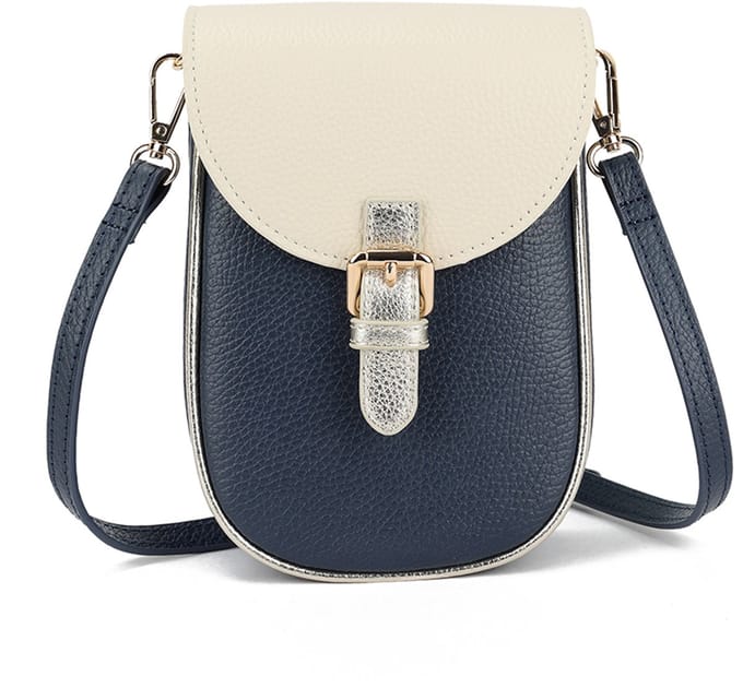 Giuliano lederen schoudertas Melody - Made in Italy - Donker blauw beige
