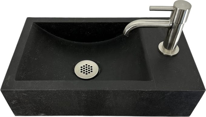 Fonteinset Werner L'aqua Hardsteen met Geborsteld nikkel kraan en sifon