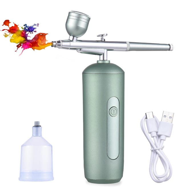 Draagbare airbrush met compressor Handheld draadloze luchtborstelpen Dual-action, op 2 niveaus verstelbaar groen