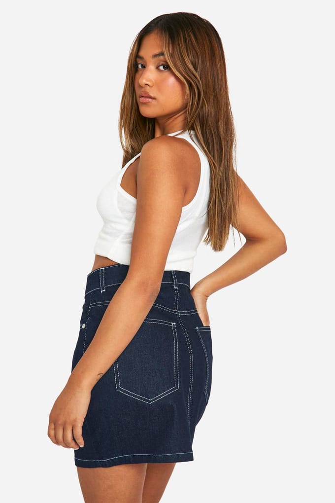boohoo Dames Petite Denim Indigo Minirok | Maat: 34