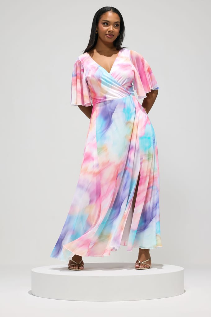 Yours London Witte Wikkeljurk Met Wazige Abstracte Print Size 42