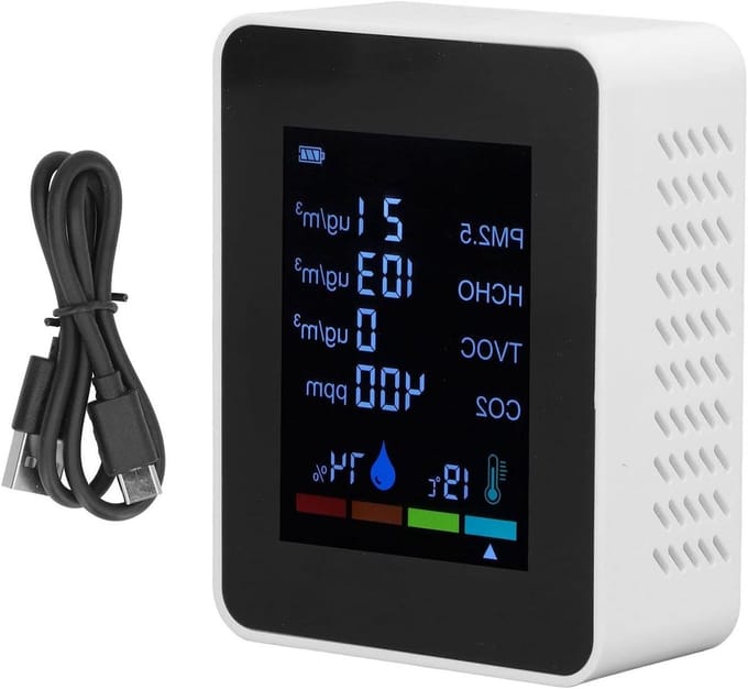 Luchtkwaliteitsmonitor - CO2-meter - Binnenmilieu Bewaken - 6-in-1 Detector - 9x7x3.4cm - Wit