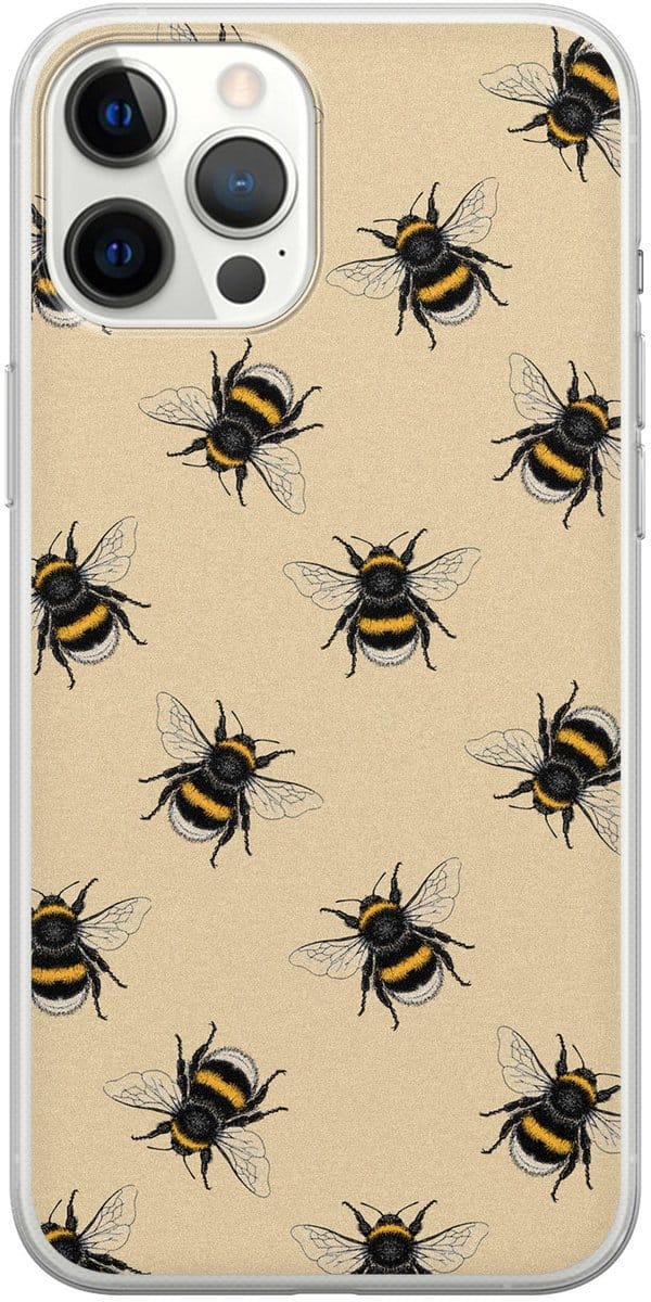 Leuke Telefoonhoesjes - Hoesje geschikt voor iPhone 12 Pro Max - Bijen print - Soft case - TPU - Print / Illustratie - Geel
