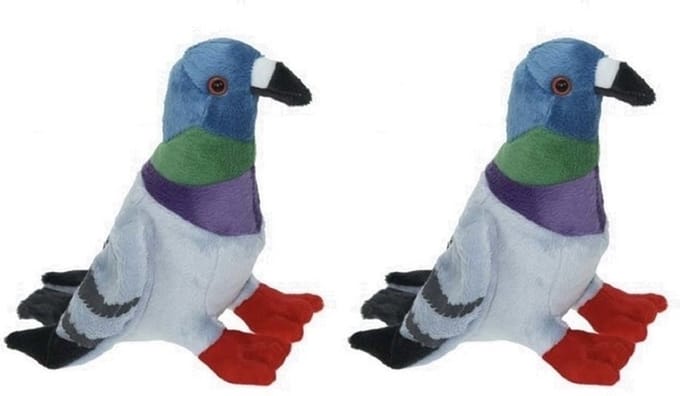 Cornelissen Gekleurde duif vogel knuffels - 2x 19 cm - Speelgoed