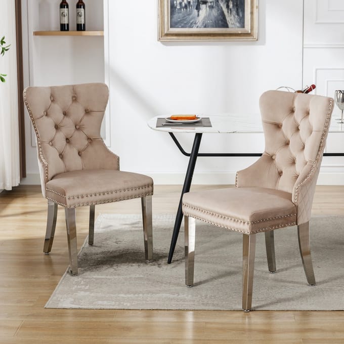MODFU Eetkamerstoel set van 2, velvet, metalen poten, met decoratieve gesp