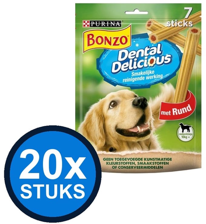 20x Bonzo - Dental Delicious Beef - Hondenvoer Snacks - 200 g