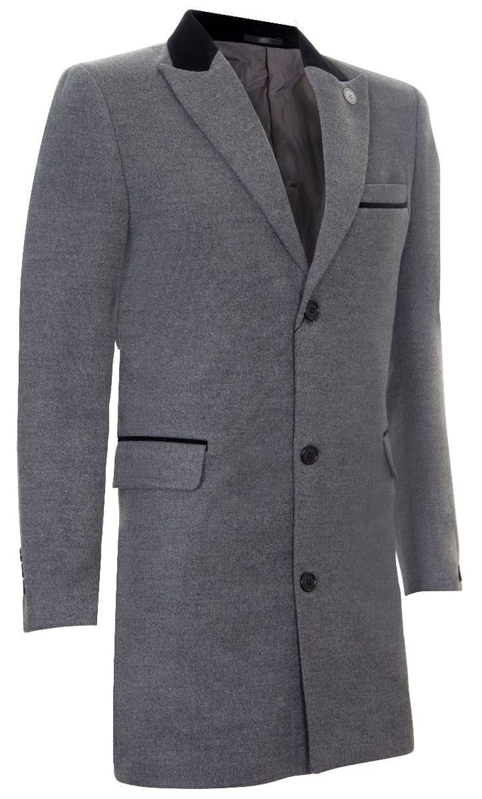 Heren 3/4 grijze lange Crombie overjas jas visgraat tweed jas Peaky Blinder